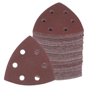 120pcs Mouse Sander Detail Sandpaper - [80 Grit, 3-1/2"] Triangle Hook and Loop Assorted Sanding Pads Sheet for Wood Furniture Polishing Use | 6 Hole, Aluminum Oxide