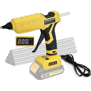 Cordless Glue Gun, for DeWalt 20V Battery, Fast Heating Dual-Power Hot Glue Gun 100°C-200°C Temp Adjust LCD Digital Display with Plug, 10Pcs 11mm Glue Sticks for Arts&Crafts&DIY(Tool Only)