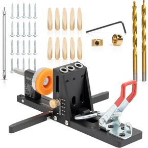 Pocket Hole Jig Kit for Woodworking - Includes 3/8" Drill Bits, Pocket Hole Plugs, and Drill Depth Stopper - Essential for Angled Holes with Pocket Screw Jig (multicolor)