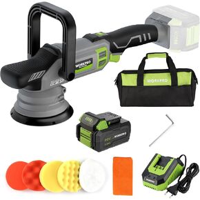 WORKPRO 20V Cordless Buffer Polisher Kit, Brushless Dual Action Polisher with 4.0Ah Battery, 7 Variable Speed Up to 5000RPM, Random Orbital Polisher Kit for Car Detailing, Waxing, Polishing