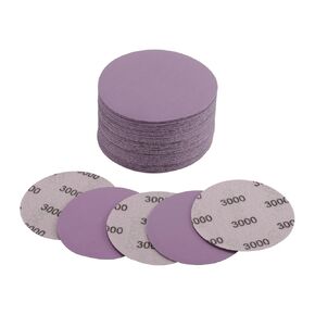 POLIWELL 50Pcs 3 Inch Sanding Discs 3000 Grit Hook and Loop Purple Alumina Oxide Abrasive Round Sandpaper Wet Dry 3" Sanding Disc for Wood, Metal, Craft, Auto Sanding, Polishing, Finishing