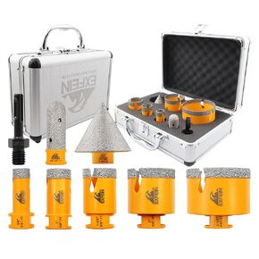 Tile Hole Saw Kit 10pcs - Diamond Core Drill Bits Set (1/4"-2-1/2") & SDS Adapter for Tile Porcelain Ceramic Marble Granite with 4/5" Diamond Finger Bit and 2" Chamfer Bit Trimming Holes
