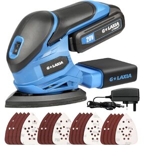 Detail Sander, 20V Cordless Electric Sander with 20Pcs Sandpapers, 12000 OPM Hand Held Sanders with Dust Bag for Woodworking