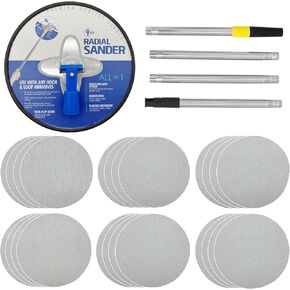 9 Inch Drywall Pole Sander,Radial Round Pole Sander for Dry Wall, Manual Hand Drywall Sander with Extension Pole+ 24pcs Sanding Sheets 80, 100, 120, 150,180, 240 Grits -6 Types for Painting Projects