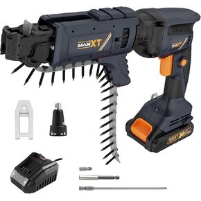 20V Drywall Screw Gun Brushless, MAXXT Cordless Lithium-Ion Brushless Self Feeding Drywall Screwdriver Autofeed 5000RPM with Collated Drywall Attachment（Included 2.0Ah Battery and Charger）