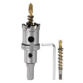 HARFINGTON Carbide Hole Saw Kit 28mm (1-3/32") Metal Hole Cutter Set with 2pcs Center Drill Bits Springs 1pcs Wrench for Stainless Steel Copper Iron Aluminum