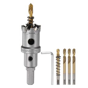 HARFINGTON Carbide Hole Saw Kit 46mm (1-13/16") Metal Hole Cutter Set with 5pcs Center Drill Bits Springs 1pcs Wrench for Stainless Steel Copper Iron Aluminum