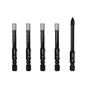 Dry Diamond Core Drill Bits Set 5 PCS 3/16"-3/8" Carbide Drill Tile Hole Saws Vacuum Brazed with Hex Shank U type slot design for Ceramic Porcelain Tiles Marble Granite