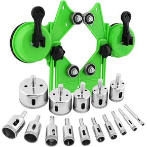 16PCS Diamond Hole Saw Set Adjustable Hole Saw Guide Jig Fixture with Double Suction Cups Guide Jig Fixtur from 4mm-83mm Hollow Drill Set for Ceramic, Glass, Tile