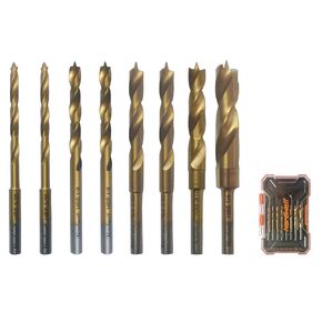 8-Piece 1/8" (3.2mm) Shank Brad Point Wood Drill Bit Set, HSS M2 Titanium Coated Flex Shaft Compatible with Rotary Tools, SAE Sizes 3/32", 1/8" 5/32", 3/16", 1/4"