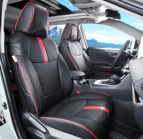 أغطية مقاعد السيارة RAV4 ملائمة حسب الطلب تناسب 2019 2020 2021 2022 2023 2024 Toyota RAV4 LE Limited XLE Premium مع جلد صناعي مقاوم للماء (LU01-XLE، أحمر نبيذي، مجموعة كاملة) in Kuwait