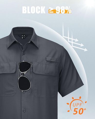 MAGCOMSEN Mens Fishing Shirts Short Sleeve UPF 50+ Sun Protection Button Down Shirt Quick Dry Cooling Shirts for Hiking Safri in Saudi Arabia