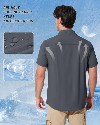 MAGCOMSEN Mens Fishing Shirts Short Sleeve UPF 50+ Sun Protection Button Down Shirt Quick Dry Cooling Shirts for Hiking Safri in Saudi Arabia