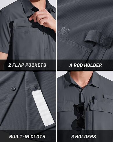 MAGCOMSEN Mens Fishing Shirts Short Sleeve UPF 50+ Sun Protection Button Down Shirt Quick Dry Cooling Shirts for Hiking Safri in Saudi Arabia