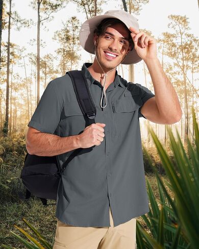 MAGCOMSEN Mens Fishing Shirts Short Sleeve UPF 50+ Sun Protection Button Down Shirt Quick Dry Cooling Shirts for Hiking Safri in Saudi Arabia