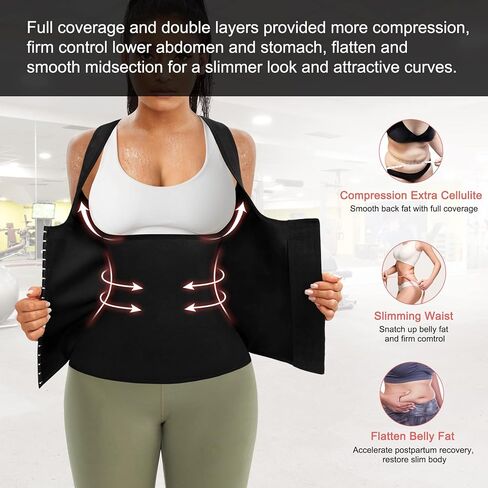 Sweat Waist Trainer Girdle Workout Sauna Tank Top Vest for Women Weight Loss Exercise, Double Tummy Slimmer in Saudi Arabia