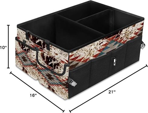 منظم صندوق السيارة بطبعة بقرة بنية، حقيبة تخزين البضائع القابلة للطي، غير قابلة للانزلاق، 3 مقصورات مقسمة، ملحقات داخلية للسيارات للسيارات ذات الدفع الرباعي والشاحنات والنزهات والتخييم in Kuwait