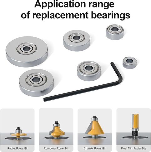 6 قطع محامل لقم رابيت رابيت بديلة مجموعة محامل علوية لقمة التوجيه - ضياء داخلي. 3/16 بوصة والقطر الإجمالي 3/8 بوصة، 1/2 بوصة، 5/8 بوصة، 3/4 بوصة، 7/8 بوصة، 1-1/8 بوصة in Kuwait