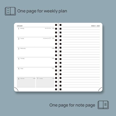 دفتر ملاحظات POPRUN 2024 Planner الأسبوعي مقاس 8.5 بوصة × 10.5 بوصة، كتاب مواعيد أجندة 2024 مع علامات تبويب شهرية، غطاء حلزوني ناعم، جيب داخلي، 100 جرام في المتر المربع - أسود in Kuwait