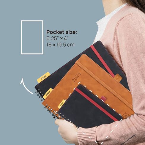 دفتر ملاحظات POPRUN 2024 Planner الأسبوعي مقاس 8.5 بوصة × 10.5 بوصة، كتاب مواعيد أجندة 2024 مع علامات تبويب شهرية، غطاء حلزوني ناعم، جيب داخلي، 100 جرام في المتر المربع - أسود in Kuwait