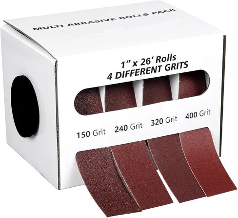 Abrasive Cloth Roll,4 Grits 1'' x 20FT Sandpaper Roll with Dispenser,150 240 320 400 Grit Sand Assortment,Emery Cloth Roll & Sand Paper for Metal Automobile Wood Dry & Wet Polishing. (4Rolls 20FT) in Saudi Arabia