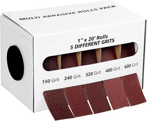 Abrasive Cloth Roll,4 Grits 1'' x 20FT Sandpaper Roll with Dispenser,150 240 320 400 Grit Sand Assortment,Emery Cloth Roll & Sand Paper for Metal Automobile Wood Dry & Wet Polishing. (4Rolls 20FT) in Saudi Arabia