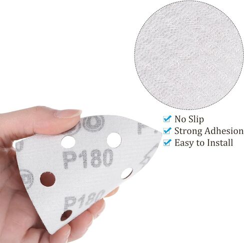 120 قطعة من ورق الصنفرة بتفاصيل الفأرة - [180 حبيبة، 3-1/2 بوصة] خطاف وحلقة مثلثة من ألواح الصنفرة المتنوعة لاستخدام تلميع الأثاث الخشبي | 6 فتحات، أكسيد الألومنيوم in Kuwait