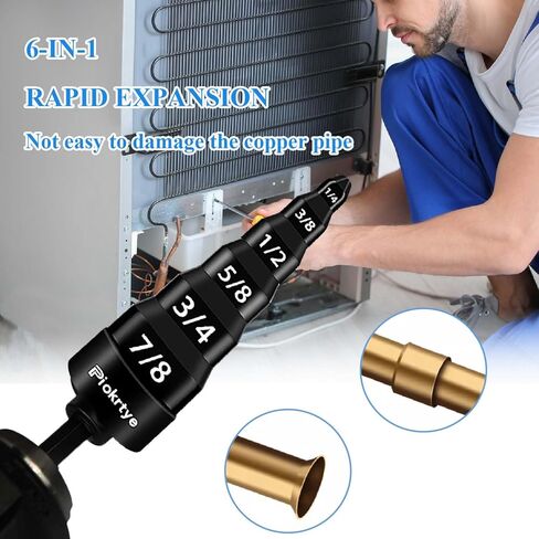 [6-in-1] HVAC Repair Tool, Swaging Tool HVAC, Piokrtye Copper Pipe Expander Tool Flaring Tool Bit 1/4'', 3/8'', 1/2'', 5/8'', 3/4'' and 7/8'' for HVAC Air Conditioner Repairing in Saudi Arabia
