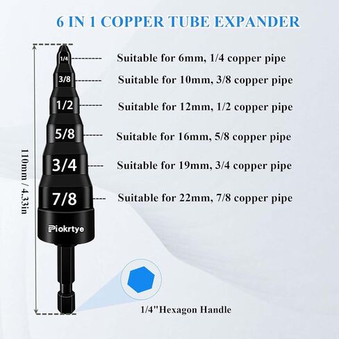[6-in-1] HVAC Repair Tool, Swaging Tool HVAC, Piokrtye Copper Pipe Expander Tool Flaring Tool Bit 1/4'', 3/8'', 1/2'', 5/8'', 3/4'' and 7/8'' for HVAC Air Conditioner Repairing in Saudi Arabia