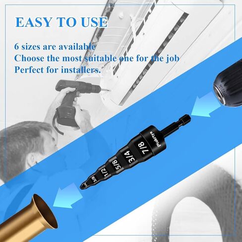 [6-in-1] HVAC Repair Tool, Swaging Tool HVAC, Piokrtye Copper Pipe Expander Tool Flaring Tool Bit 1/4'', 3/8'', 1/2'', 5/8'', 3/4'' and 7/8'' for HVAC Air Conditioner Repairing in Saudi Arabia