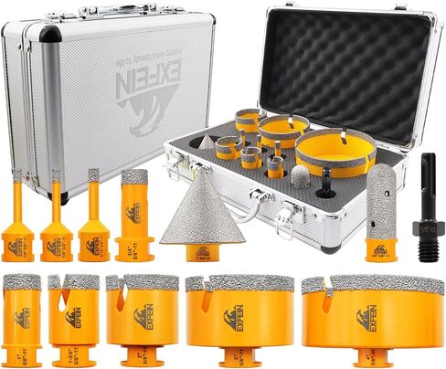 Diamond Tile Hole Saw Kit 12pcs - Diamond Core Drill Bits 6/6/8/19/25/35/50/75/102mm for Tile Porcelain Ceramic Marble with 20mm Finger Bit and 50mm Chamfer Bit Trimming Holes and SDS Adapter in Saudi Arabia