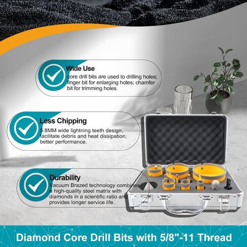 Diamond Tile Hole Saw Kit 12pcs - Diamond Core Drill Bits 6/6/8/19/25/35/50/75/102mm for Tile Porcelain Ceramic Marble with 20mm Finger Bit and 50mm Chamfer Bit Trimming Holes and SDS Adapter in Saudi Arabia