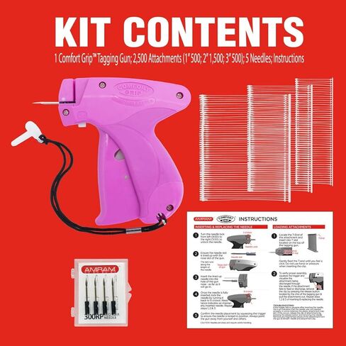 Comfort Grip Clothing Tagging Gun, Price Tag Attacher, Kit Includes 2 Gray Standard Taggers, 6 Needles; for Manufacturers, Retail, Boutiques, Consignment, Yard Sales in Saudi Arabia