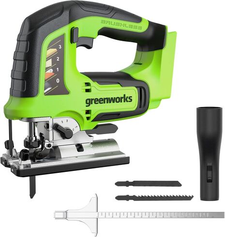 Greenworks 24V Brushless Jig Saw，1*2AH Battery+2A adaptor, 6PCS Blades (4 x Saw blade for woodworking. 2 x Saw blade for metal) in Saudi Arabia
