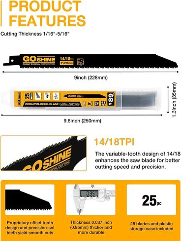 25 حزمة، 9 بوصة، 14/18 TPI شفرات المنشار الترددية، أسنان M42 مع شفرات الكوبالت ثنائية المعدن، شفرات المنشار الترددية للتفكيك التلقائي تحل محل شفرات ميلووكي، ديوالت، ديابلو Sawzall in Kuwait