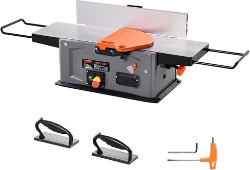 VEVOR Spiral Benchtop Jointer, 8-Inch, 2HP 10000 RPM Bench Top Wood Jointer, 18-Blade Spiral Cutterhead with Extendable Arm up to 6.5'' and 8x42.3'' Worktable 0-1/8'' Adjustable Depth, for Woodworking in Kuwait