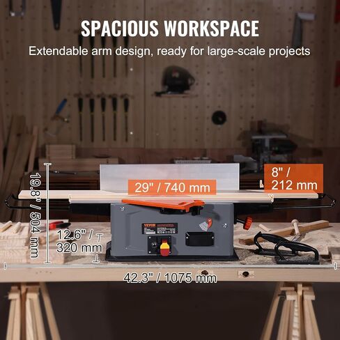 VEVOR Spiral Benchtop Jointer, 8-Inch, 2HP 10000 RPM Bench Top Wood Jointer, 18-Blade Spiral Cutterhead with Extendable Arm up to 6.5'' and 8x42.3'' Worktable 0-1/8'' Adjustable Depth, for Woodworking in Kuwait