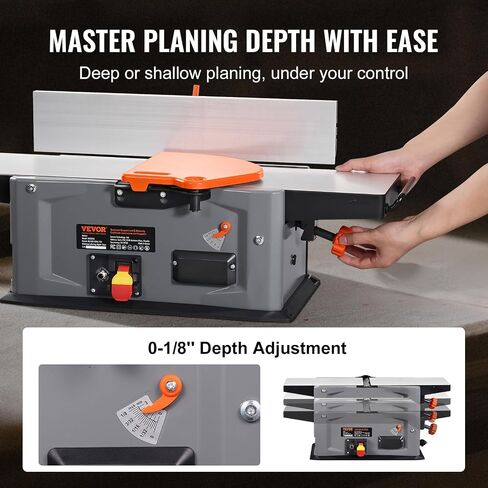 VEVOR Spiral Benchtop Jointer, 8-Inch, 2HP 10000 RPM Bench Top Wood Jointer, 18-Blade Spiral Cutterhead with Extendable Arm up to 6.5'' and 8x42.3'' Worktable 0-1/8'' Adjustable Depth, for Woodworking in Saudi Arabia