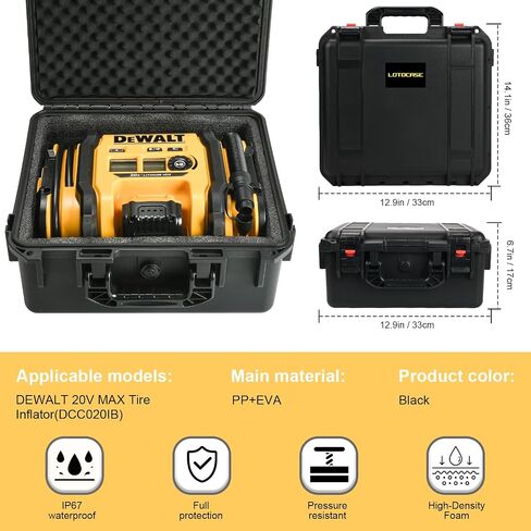 LOTOCASE Air Compressor Case for DEWALT 20V MAX Tire Inflator DCC020IB | Waterproof Hard Shell Storage Bag Compatible with DEWALT Tire Inflator, Battery Pack 20V 2.0 to 9.0 Ah & Chargers (Case Only) in Saudi Arabia