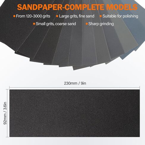KENDO Sandpaper Assortment 24 PCS,12 Grits 120-3000,Wet Dry Sanding Sheets | 12 Grits,DIY & Workshop Use for furniture refinishing, auto body prep, metal polishing and general repair projects in Saudi Arabia