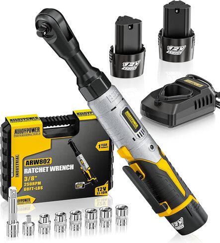 Alloypower 3/8" 60 Ft-lbs Cordless Electric Ratchet Wrench, 12V Electric Ratchet, Power Wrench Ratchet With Variable Speed, LED Light, 6 Sockets, 1/4" Adapter, 2 Batteries in Saudi Arabia