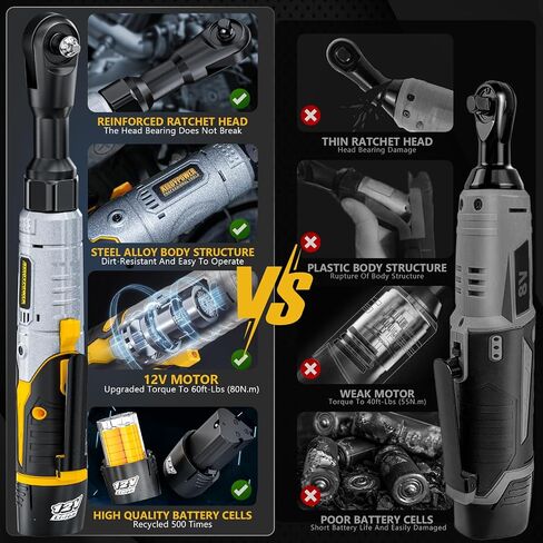 Alloypower 3/8" 60 Ft-lbs Cordless Electric Ratchet Wrench, 12V Electric Ratchet, Power Wrench Ratchet With Variable Speed, LED Light, 6 Sockets, 1/4" Adapter, 2 Batteries in Saudi Arabia