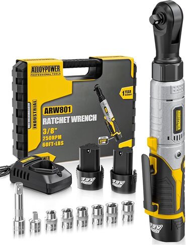 Alloypower 3/8" 60 Ft-lbs Cordless Electric Ratchet Wrench, 12V Electric Ratchet, Power Wrench Ratchet With Variable Speed, LED Light, 6 Sockets, 1/4" Adapter, 2 Batteries in Saudi Arabia