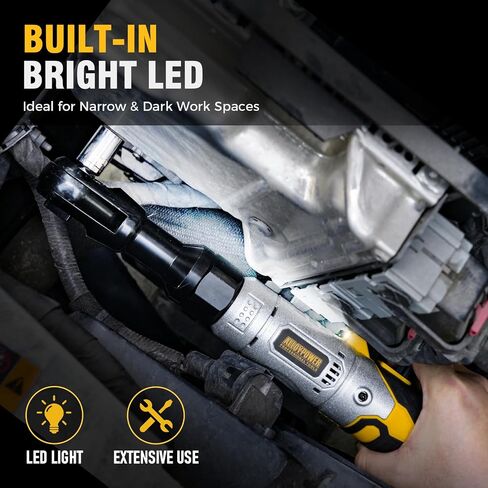 Alloypower 3/8" 60 Ft-lbs Cordless Electric Ratchet Wrench, 12V Electric Ratchet, Power Wrench Ratchet With Variable Speed, LED Light, 6 Sockets, 1/4" Adapter, 2 Batteries in Saudi Arabia
