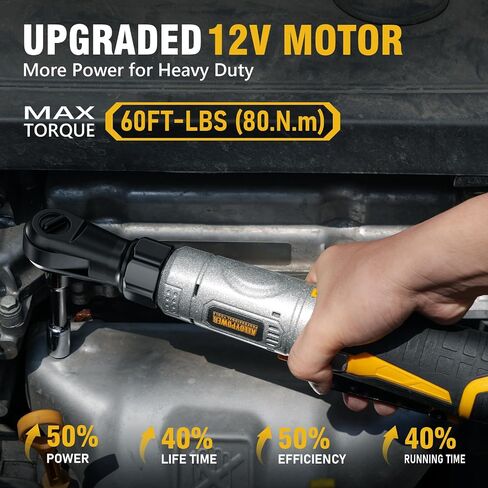 Alloypower 3/8" 60 Ft-lbs Cordless Electric Ratchet Wrench, 12V Electric Ratchet, Power Wrench Ratchet With Variable Speed, LED Light, 6 Sockets, 1/4" Adapter, 2 Batteries in Saudi Arabia