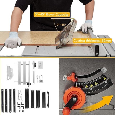 Table Saw, PIONEERWORKS10inch 15A 5000RPM Portable Table Saw with Stand & Safety Switch, Push Stick, 90°Cross Cut & 0-45°Cutting, Multifunctional Table Saw for Woodworking, DIY Working in Saudi Arabia
