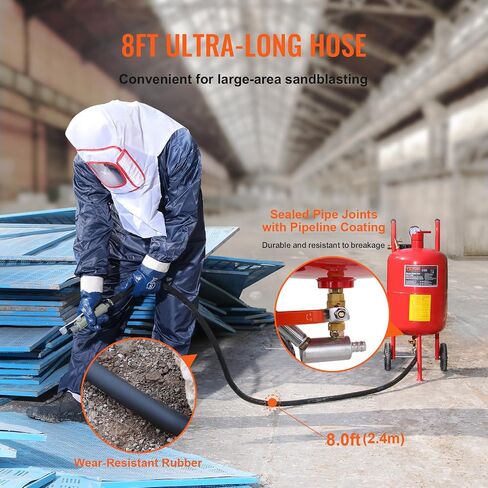 VEVOR Sand Blaster، وعاء رمل بسعة 10 جالون، مجموعة تفجير الرمل بالضغط 60-110 رطل لكل بوصة مربعة مع 4 فوهات سيراميك وخرطوم 8 أقدام، مثالية للطلاء والبقع وإزالة الصدأ in Saudi Arabia