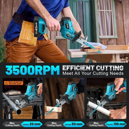 Seesii Reciprocating Saw, 2 * 2000mAh Batteries, 3500RPM Brushless Power Cordless Reciprocating Saw with LED Light, Tool-free Blade Change 8 Saw Blades Portable Reciprocating Saw for Wood PVC Cutting in Saudi Arabia