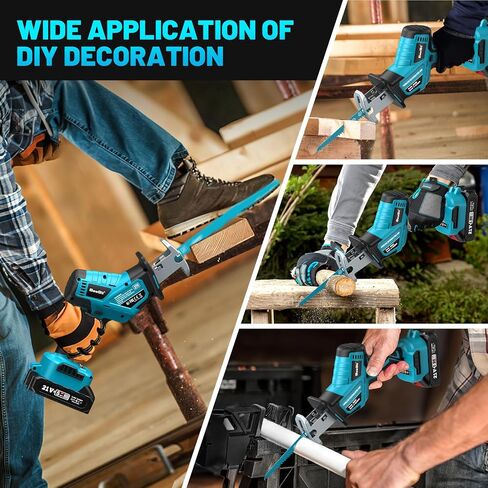Seesii Reciprocating Saw, 2 * 2000mAh Batteries, 3500RPM Brushless Power Cordless Reciprocating Saw with LED Light, Tool-free Blade Change 8 Saw Blades Portable Reciprocating Saw for Wood PVC Cutting in Saudi Arabia
