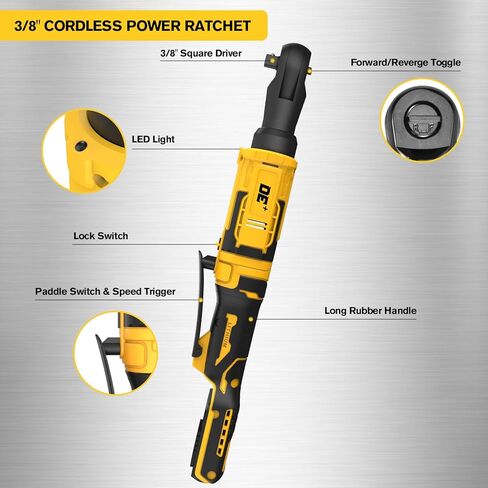طقم مفتاح ربط بسقاطة لاسلكي 74 قدم - رطل 3/8 بوصة، لمفتاح ربط السقاطة الكهربائي ببطارية ديوالت 20 فولت، 400 دورة في الدقيقة، مشغل سرعة متغيرة، ضوء LED، محول 1/4 بوصة، 8 مقابس، لا تتضمن بطارية in Kuwait